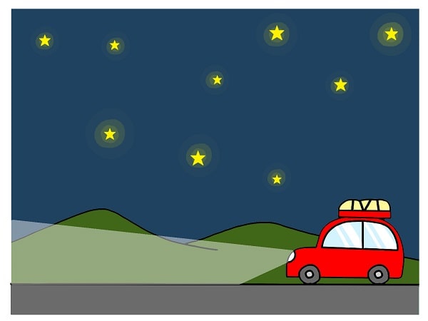 夜、ドライブ、車